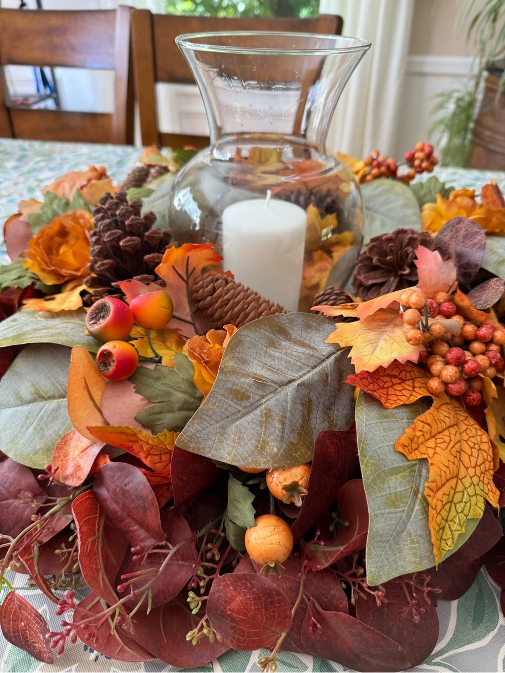 Autumn Harvest Fall Floral Candle Centerpiece - Orange/Brown